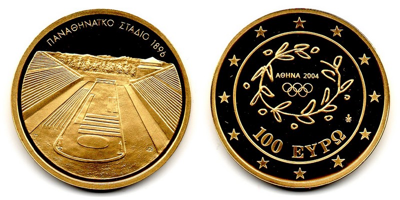 Griechenland MM-Frankfurt Feingewicht: ca. 10g Gold 100 EUR (Gedenkmünze)   Panathinaikon 2004 PP