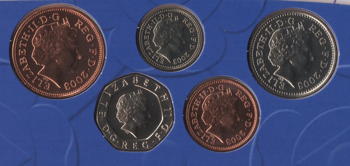  U.K. Original 1, 2, 5, 10 und 20 Pence 2003 **Brilliant Uncirculated**   