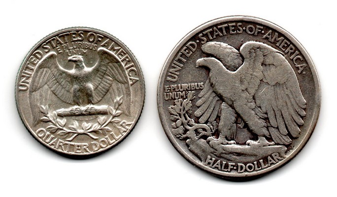  USA  Half/Quarter Dollar  1945/1964  FM-Frankfurt  Feingewicht: 11,25g und 5,62 Silber  sehr schön   
