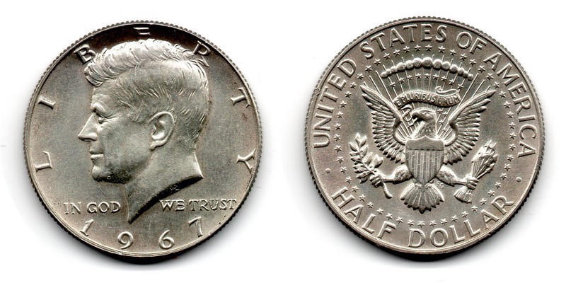  USA  Kennedy Half Dollar  1967  FM-Frankfurt Feingewicht: 4,6g Silber  sehr schön   
