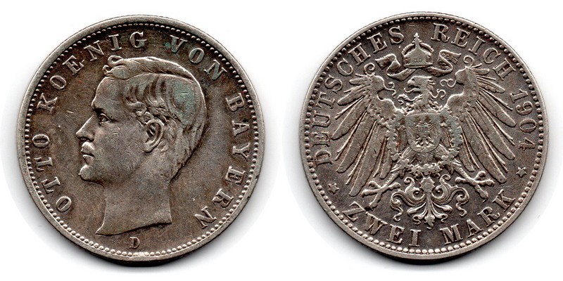  Bayern, Kaiserreich  2 Mark  1904 D  FM-Frankfurt Feingewicht: 10g Silber   sehr schön   