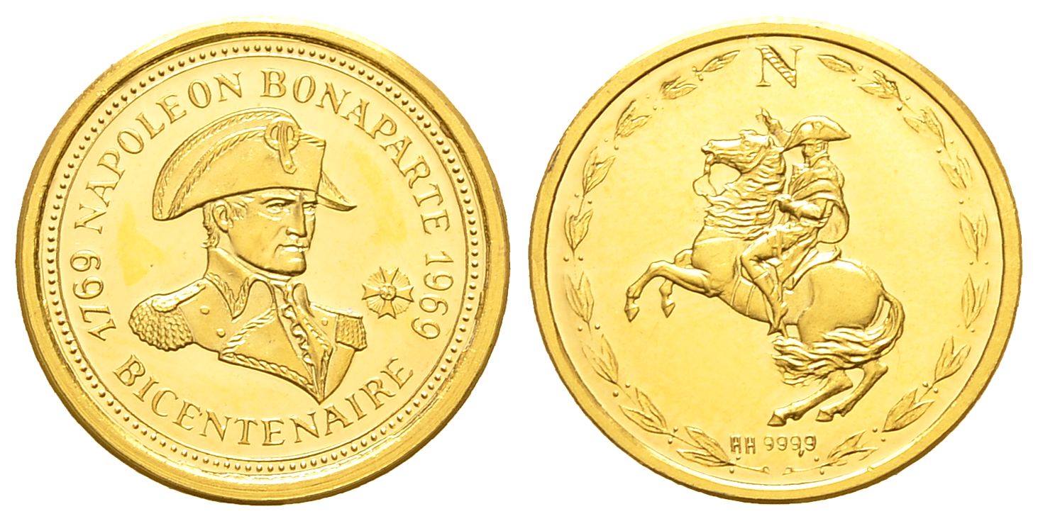 PEUS 8243 Frankreich 16 mm / 1,49 g Feingold. Napoleon Bonaparte Goldmedaille o.J. Impaired Proof / Vorzüglich + aus PP