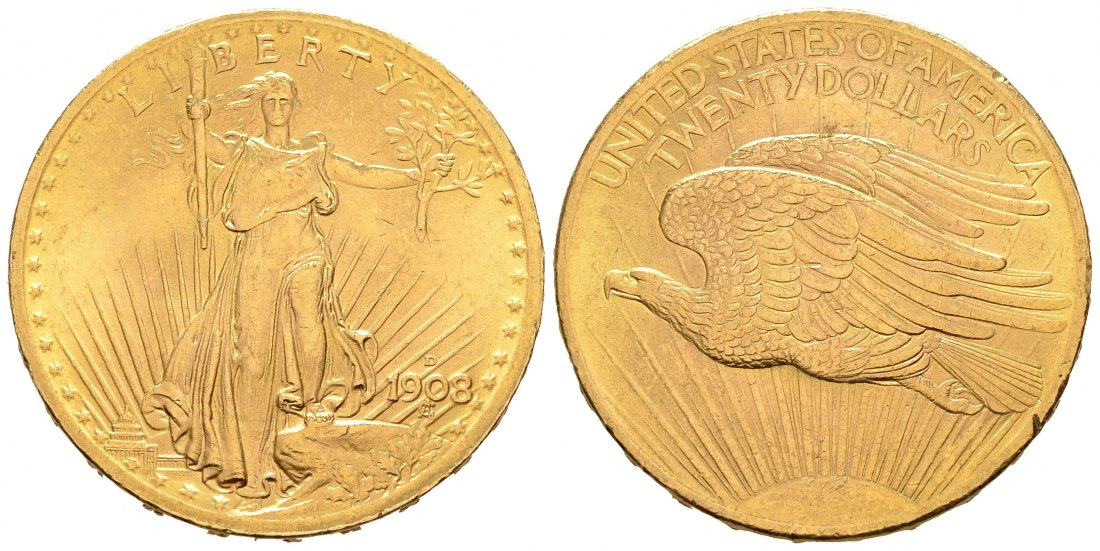 PEUS 8245 USA 30,1 g Feingold 20 Dollars GOLD 1908 Kl. Randfehler, Sehr schön