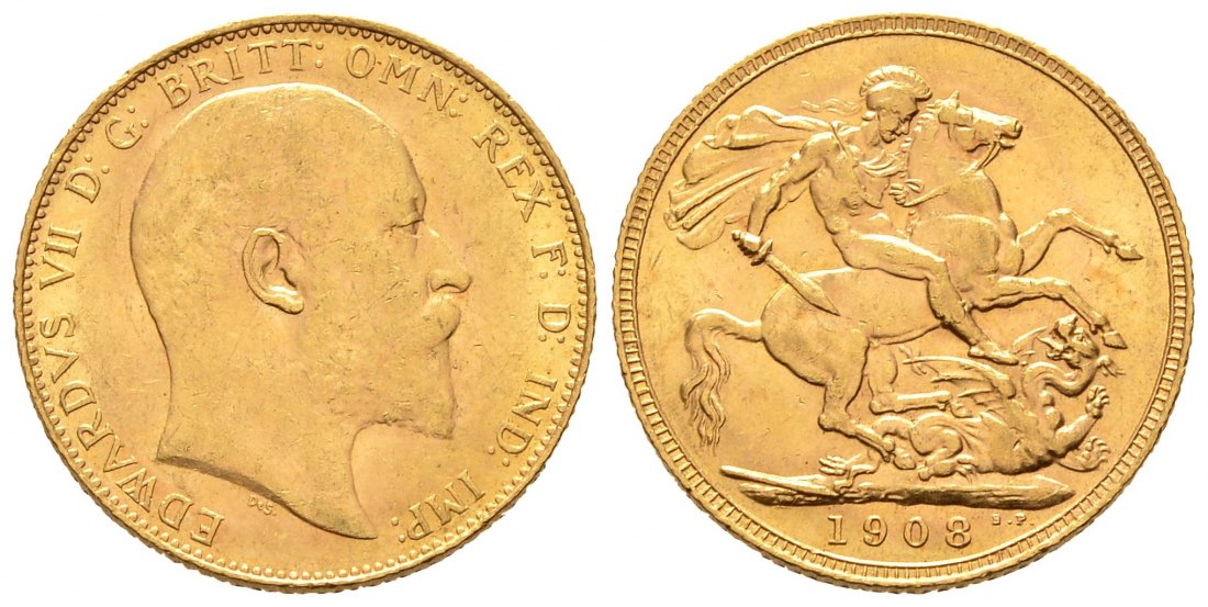 PEUS 8253 Grossbritannien 7,32 g Feingold. Eduard VII. (1901 - 1910) Sovereign GOLD 1908 Kl. Kratzer, vorzüglich