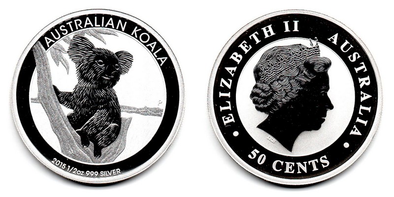  Australien  50 Cents  Koala  2015  FM-Frankfurt  Feingewicht: 15,55g Silber  PP   