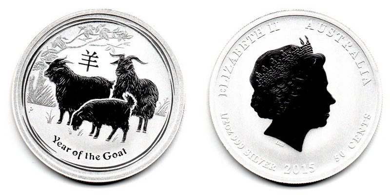  Australien  50 Cents  Lunar II Ziege 2015  FM-Frankfurt  Feingewicht: 15,5g Silber  st   