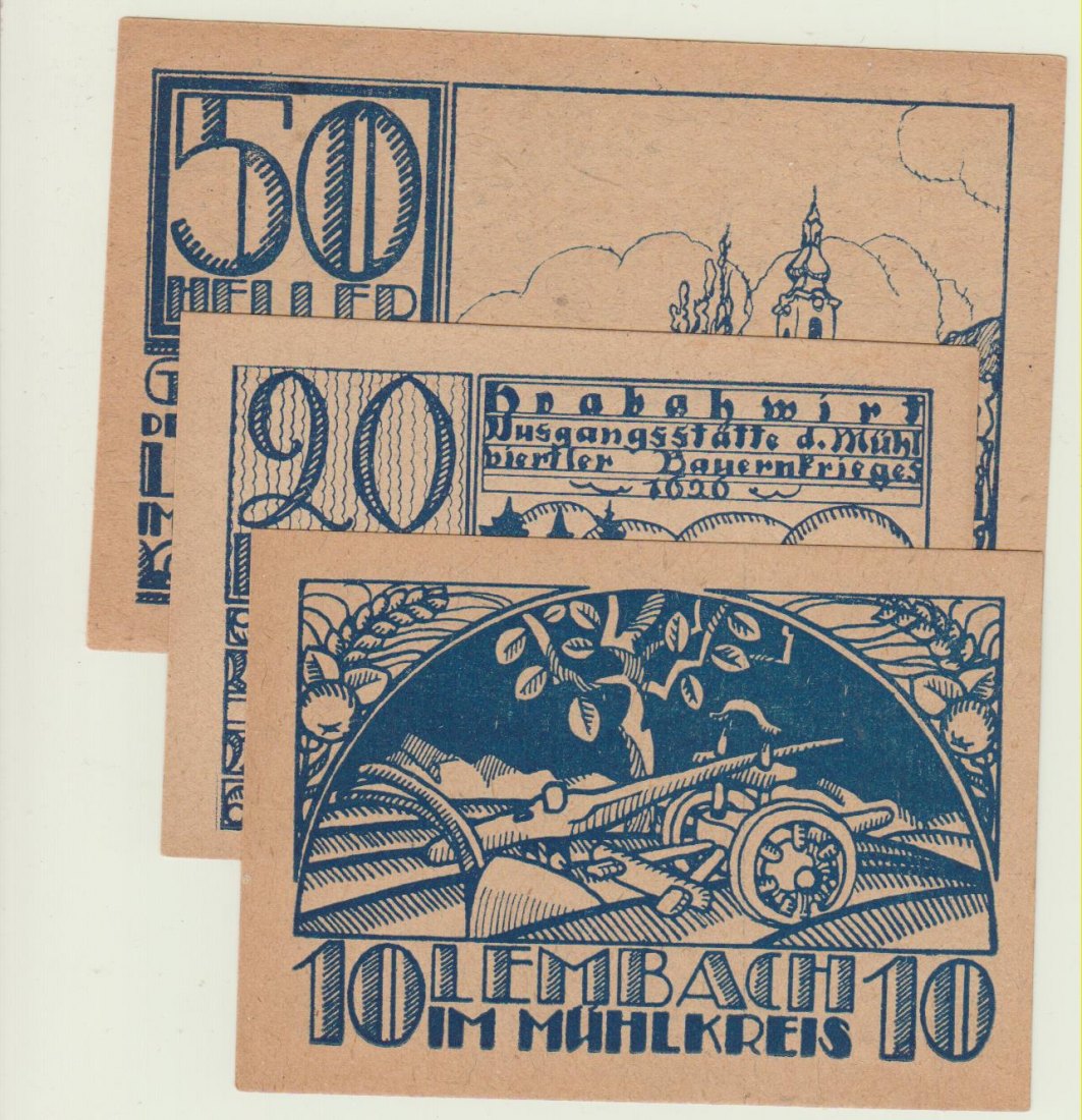 Österreich Notgeld Lembach 10, 20, 50 Heller blau kfr.   