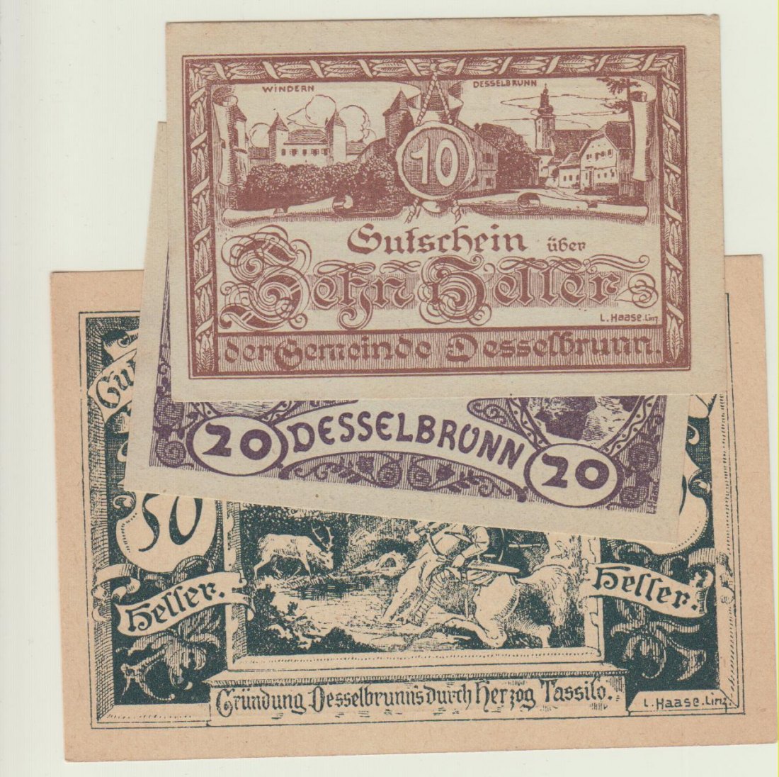  Österreich Notgeld Desselbrunn 10,20,50 Heller   