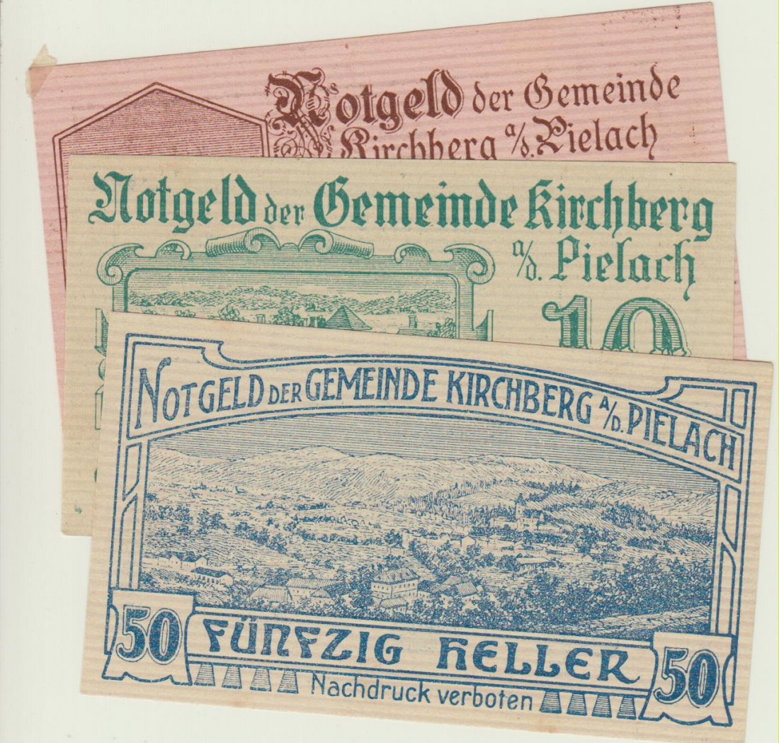  Österreich Notgeld Kirchberg Pielach 10,20, 50 Heller 3 Scheine kfr.   