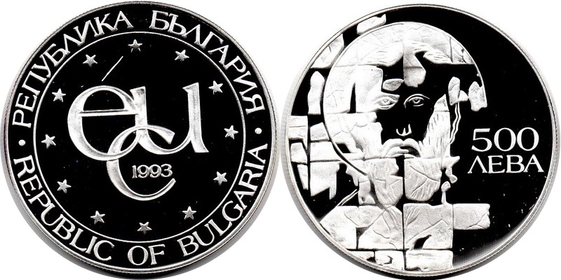  Bulgarien  500 Leva  1993 FM-Frankfurt Feingewicht: 21,58g Silber PP   