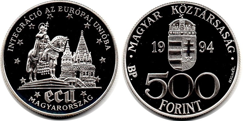  Ungarn  500 Forint  1994  FM-Frankfurt  Feingewicht: 29,10g Silber PP   
