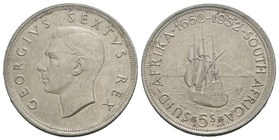  Südafrika, 5 Shilling 1952; AG 0,500; 28,32 g   