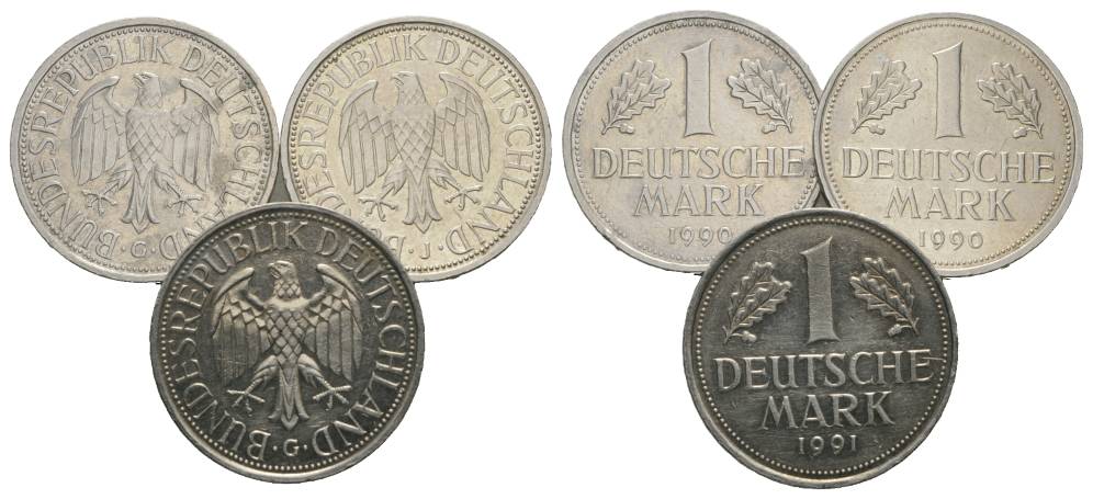  BRD, 1 Mark 1990/1991 (3 Münzen)   