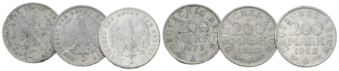  Deutschland, 200 Mark 1923 (3 Aluminiummünzen)   