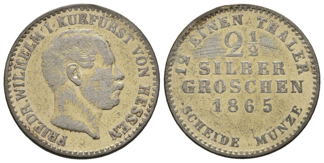 PEUS 8370 Hessen-Kassel Friedrich Wilhelm I. Kurfürst (1847 - 1866) 2 1/2 Groschen 1865 Sehr schön +