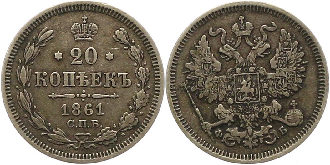  8281  Russland 20 Kopeken   1861   