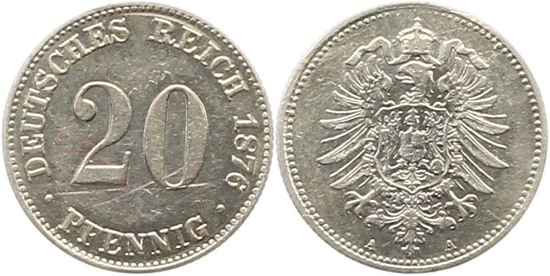  8304 Kaiserreich 20 Pfennig Silber 1876 A   