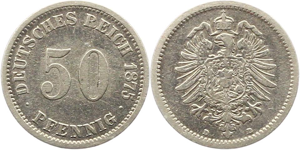  8312 Kaiserreich 50 Pfennig Silber 1875 D   
