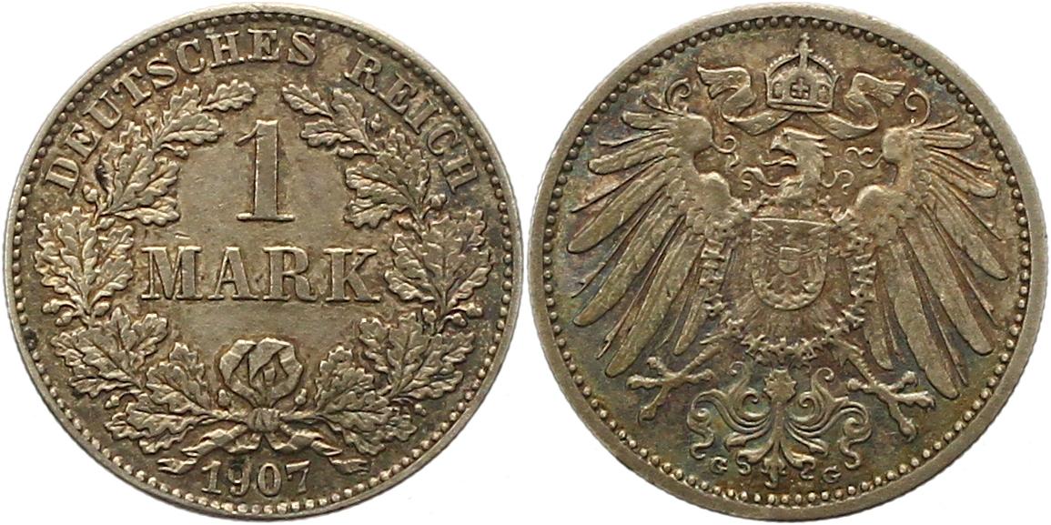  8366  Kaiserreich 1 Mark Silber 1907 G   