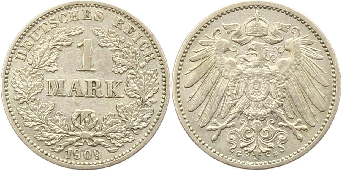  8368  Kaiserreich 1 Mark Silber 1909 G   