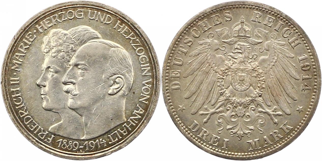  8376 Kaiserreich Anhalt 3 Mark 1914   