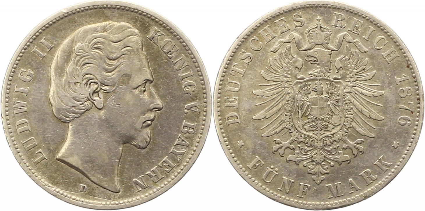 8386 Kaiserreich Bayern 5 Mark 1876   