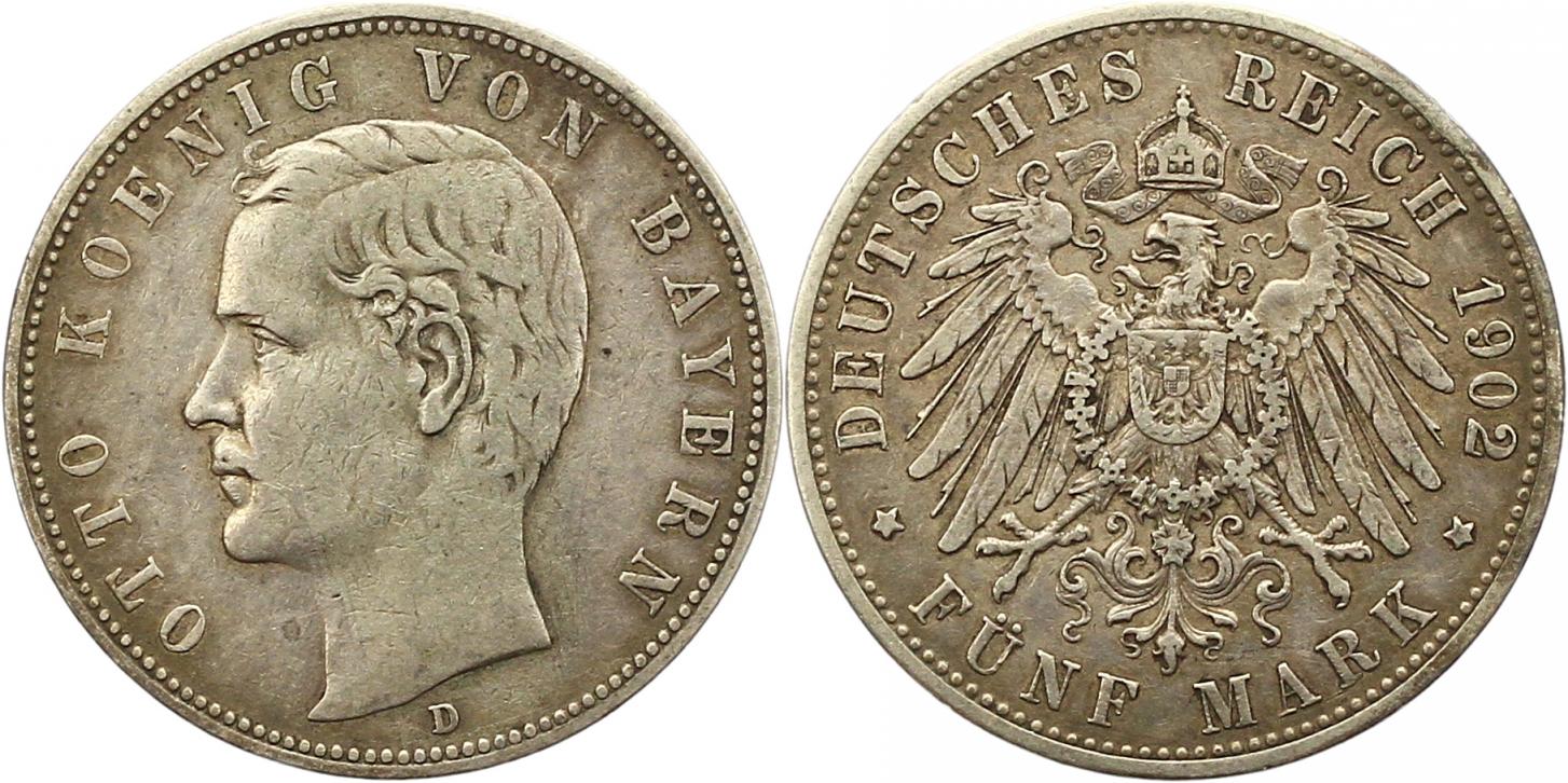  8392 Kaiserreich Bayern 5 Mark 1902   