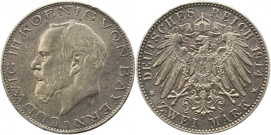  8399 Kaiserreich Bayern 2 Mark 1914   