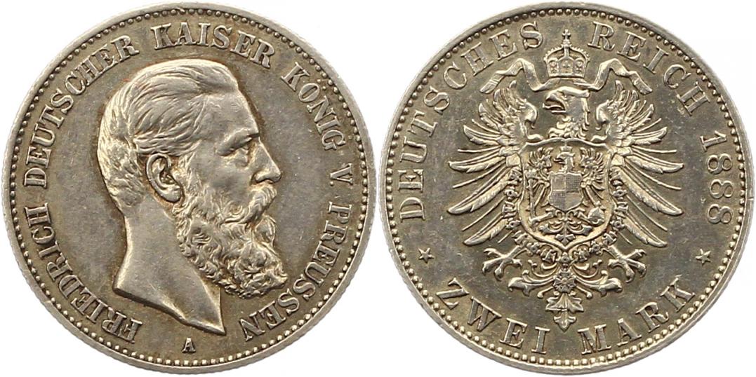  8418 Kaiserreich Preussen  2 Mark 1888   
