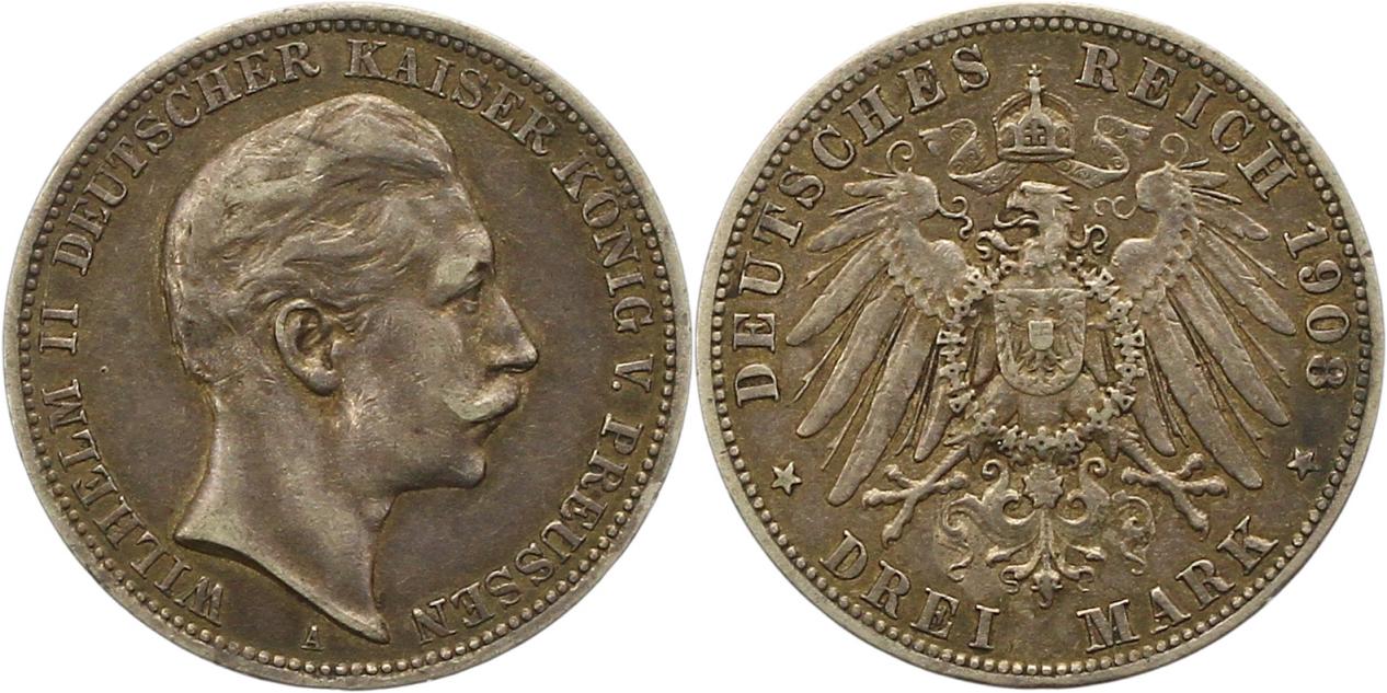  8422 Kaiserreich Preussen   3 Mark 1908   