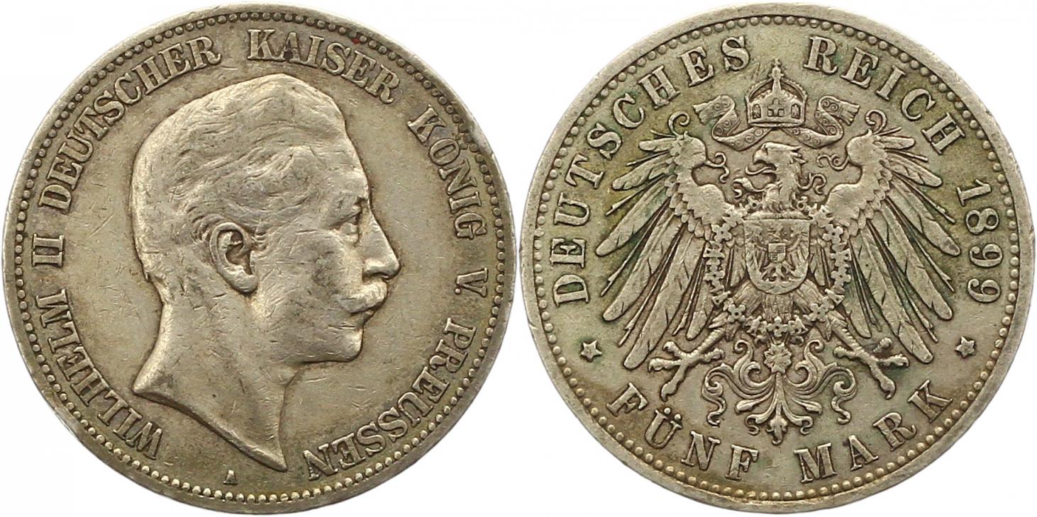  8427 Kaiserreich Preussen 5 Mark 1899   