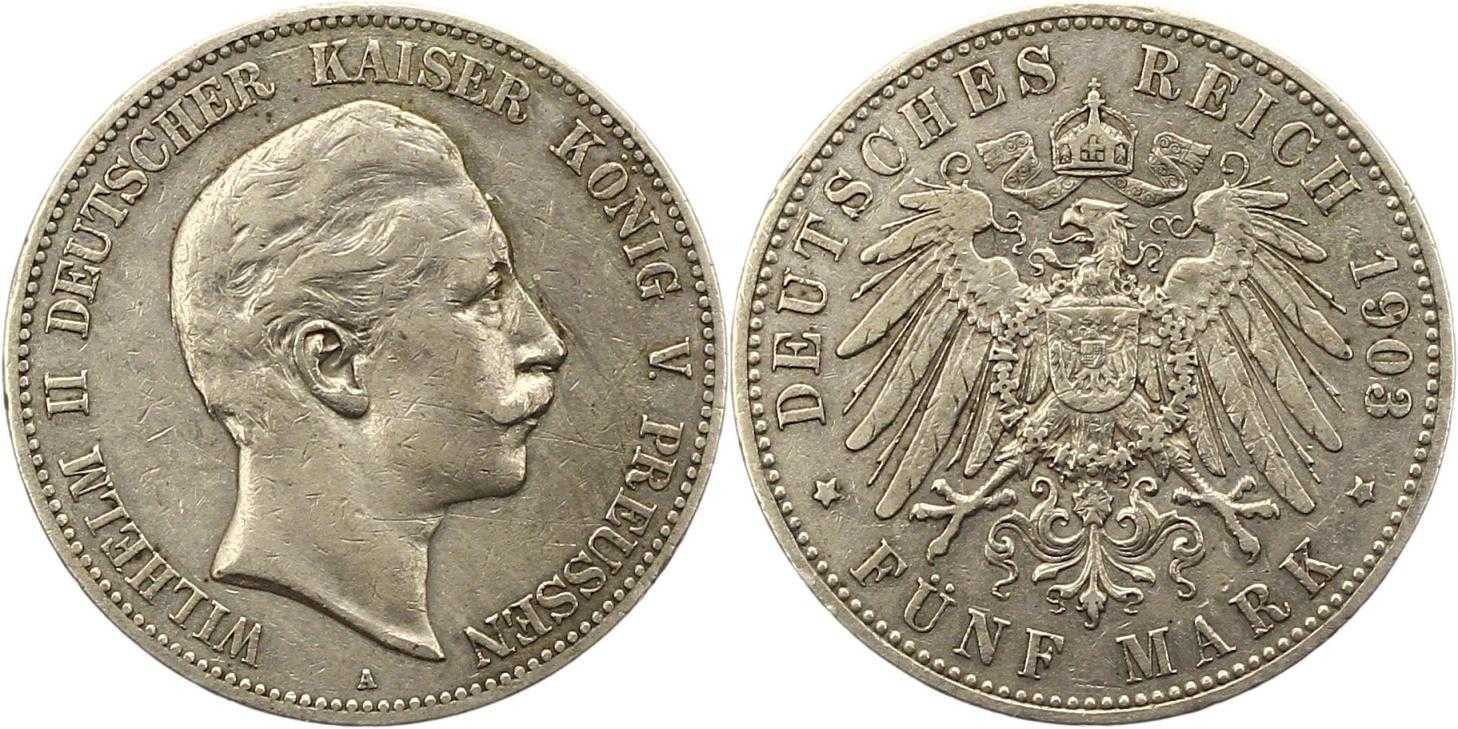  8430 Kaiserreich Preussen 5 Mark 1903   