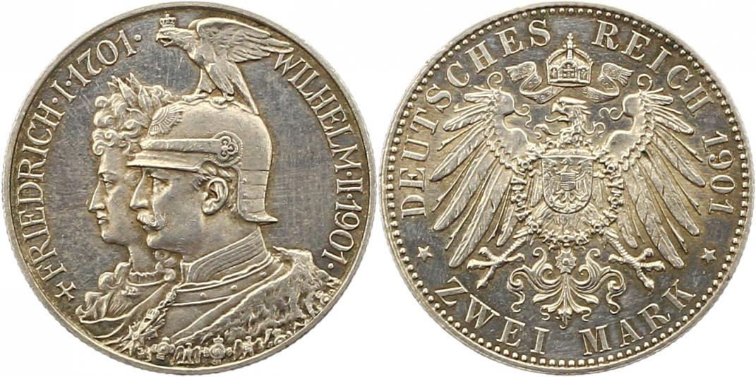  8432 Kaiserreich Preussen  2 Mark 1901 200 Jahre Königreich   