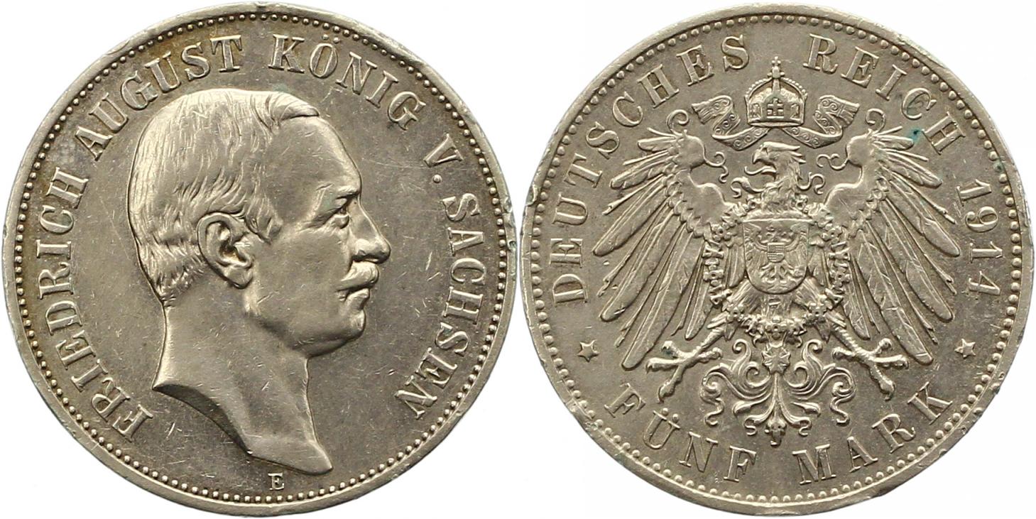  8452 Kaiserreich Sachsen 5 Mark 1914   