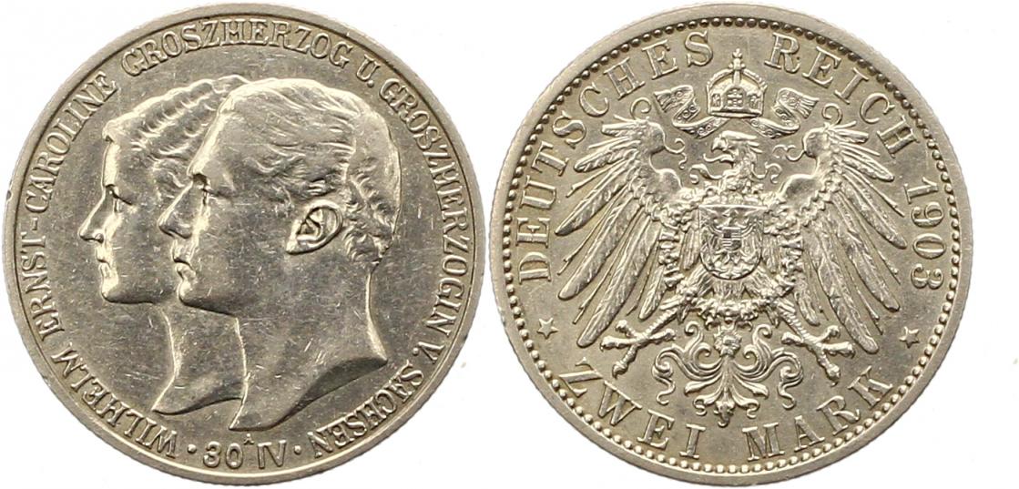  8455 Kaiserreich Sachsen Weimar Eisenach 2 Mark 1903   