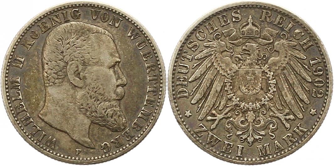  8458 Kaiserreich Württemberg 2 Mark 1902   