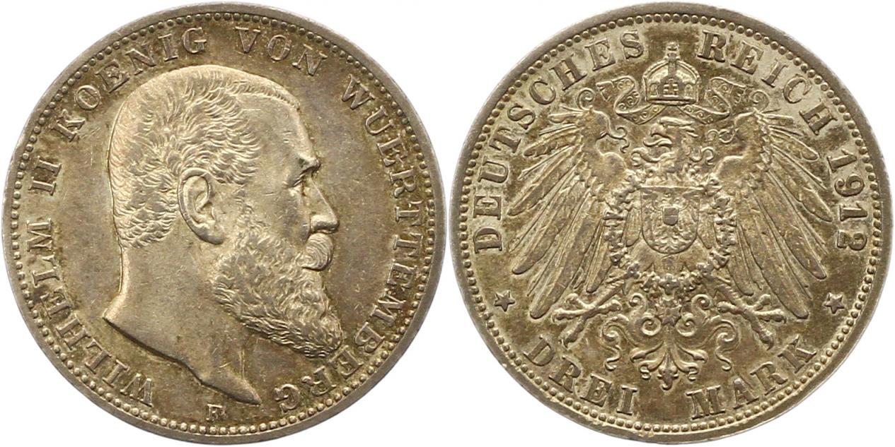  8463 Kaiserreich Württemberg 3 Mark 1912   