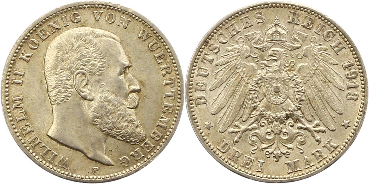  8464 Kaiserreich Württemberg 3 Mark 1913   