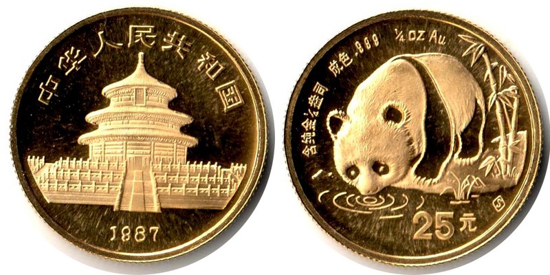 China MM-Frankfurt Feingewicht: 7,78g Gold 25 Yuan 1987 vorzüglich/stgl.