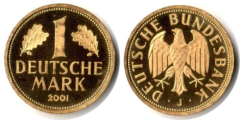 Deutschland MM-Frankfurt Feingewicht: 12g Gold 1 Mark (Goldmark 'J') 2001 vorzüglich