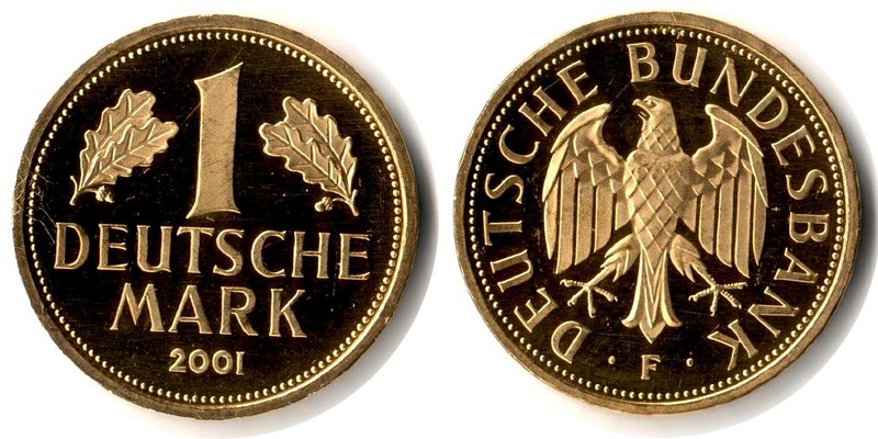 Deutschland MM-Frankfurt Feingewicht: 12g Gold 1 Mark (Goldmark 'F') 2001 vorzüglich