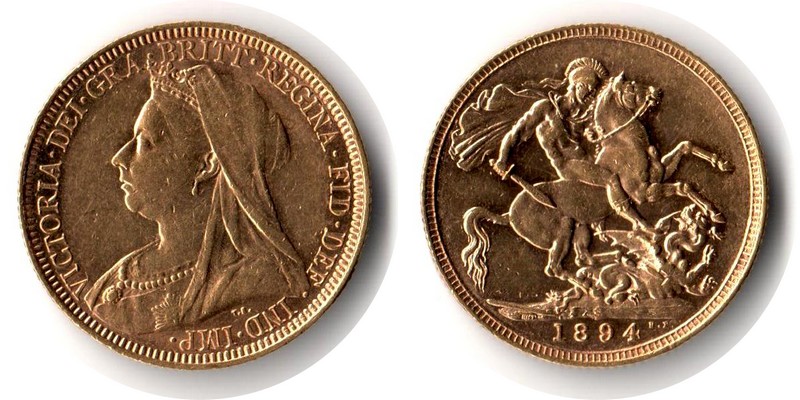 Grossbritannien MM-Frankfurt Feingewicht: 7,32g Gold Sovereign 1894 sehr schön/vorzüglich