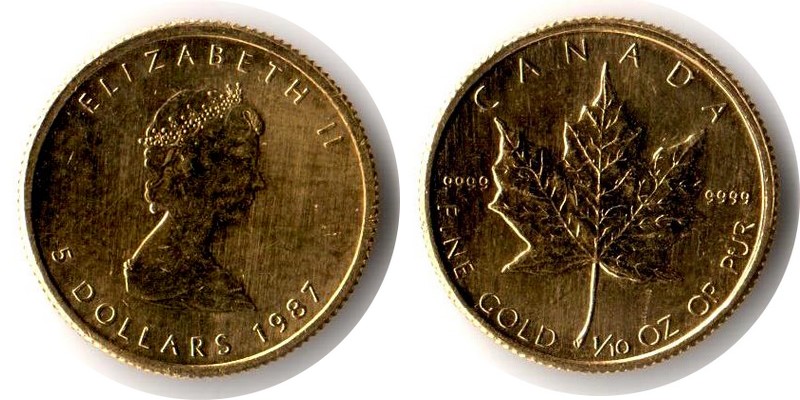 Kanada MM-Frankfurt Feingewicht: 3,11g Gold 5 Dollar (Maple Leaf) 1987 ss/vz