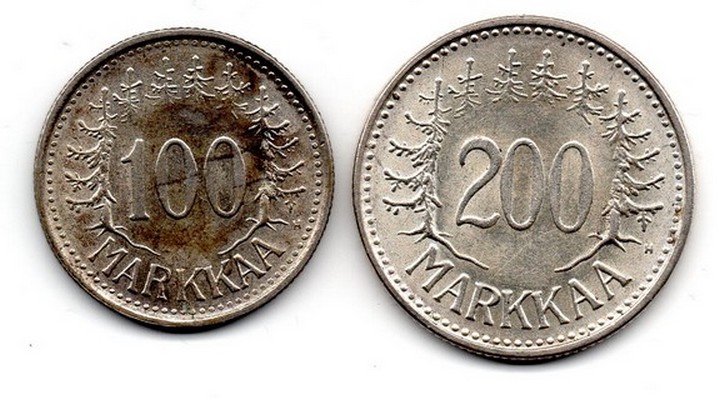  Finnland  100/200 Markkaa  1956  FM-Frankfurt  Feingewicht: 2,6g/ 4,15g   Silber   