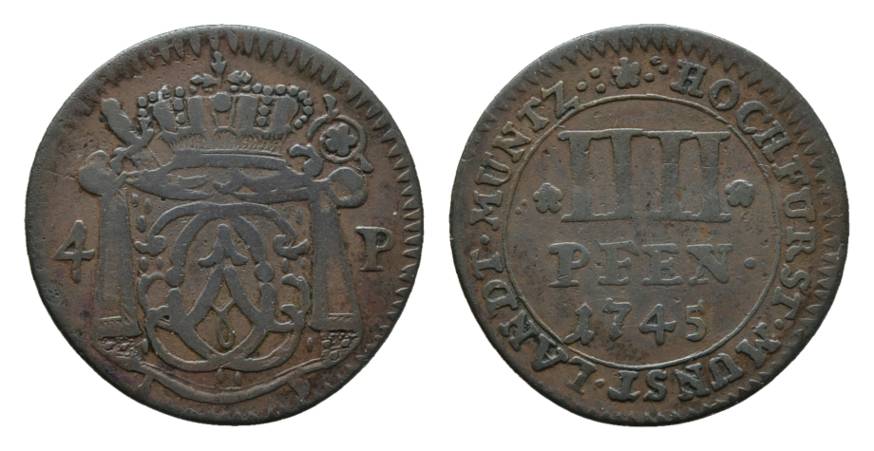  Münster, Cu 4 Pfennig 1745   