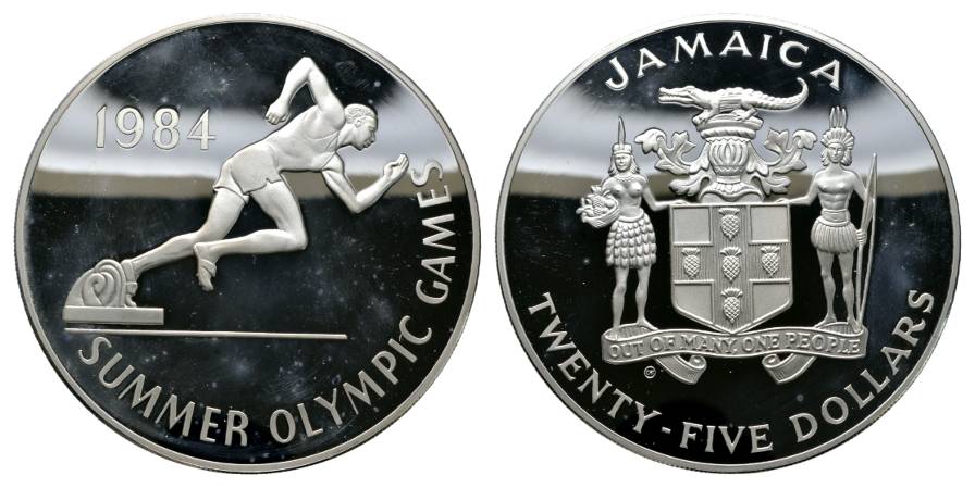  Jamaica, 25 Dollar 1984 Olympische Spiele, Ag, PP; 135,77 g; Ø 63 mm   