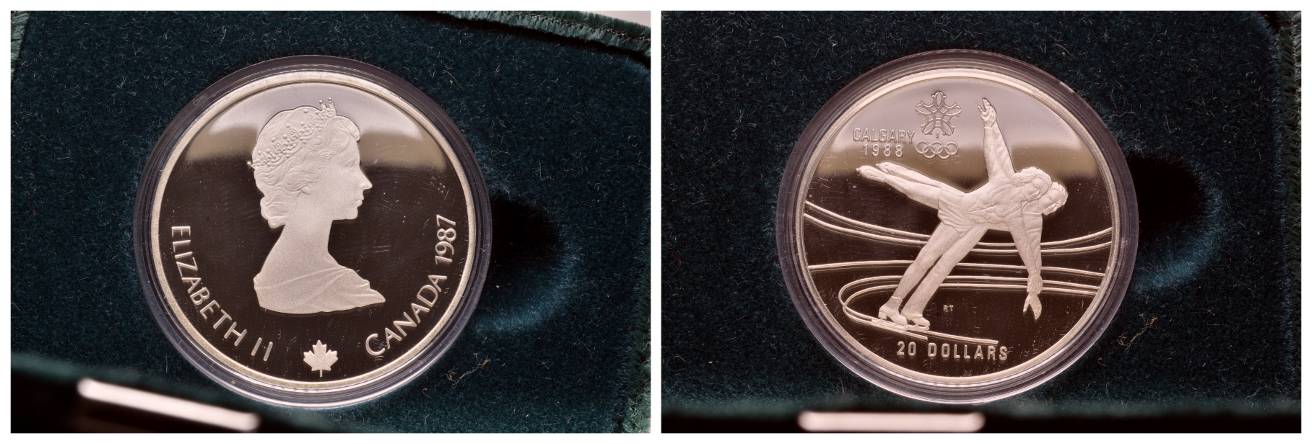  Canada, 20 Dollar 1988; 34,1 g, Ø 40 mm, 925 AG, PP, im Orig. Etui und Schachtel   