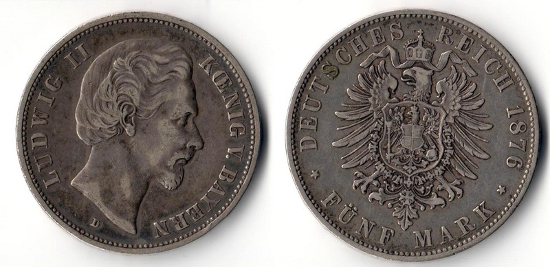  Bayern, Kaiserreich  5 Mark  1876 D  FM-Frankfurt Feingewicht: 25g Silber  sehr schön   