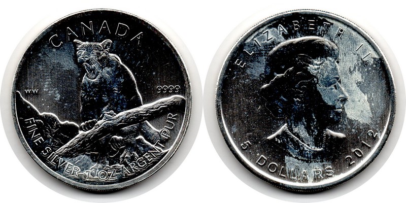  Kanada  5 Dollar (Puma) 2012  FM-Frankfurt Feingewicht: 31,1g Silber stgl./vz   