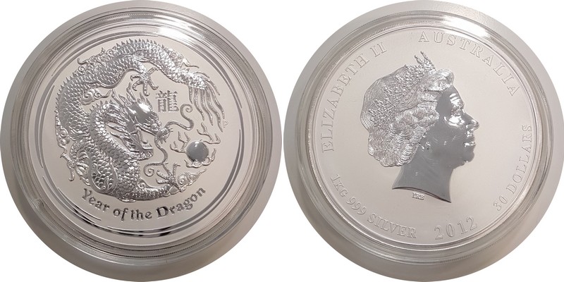  Australien  30 Dollar (Drache) 2012 FM-Frankfurt  Feingewicht: 1 kg Silber  stempelglanz   